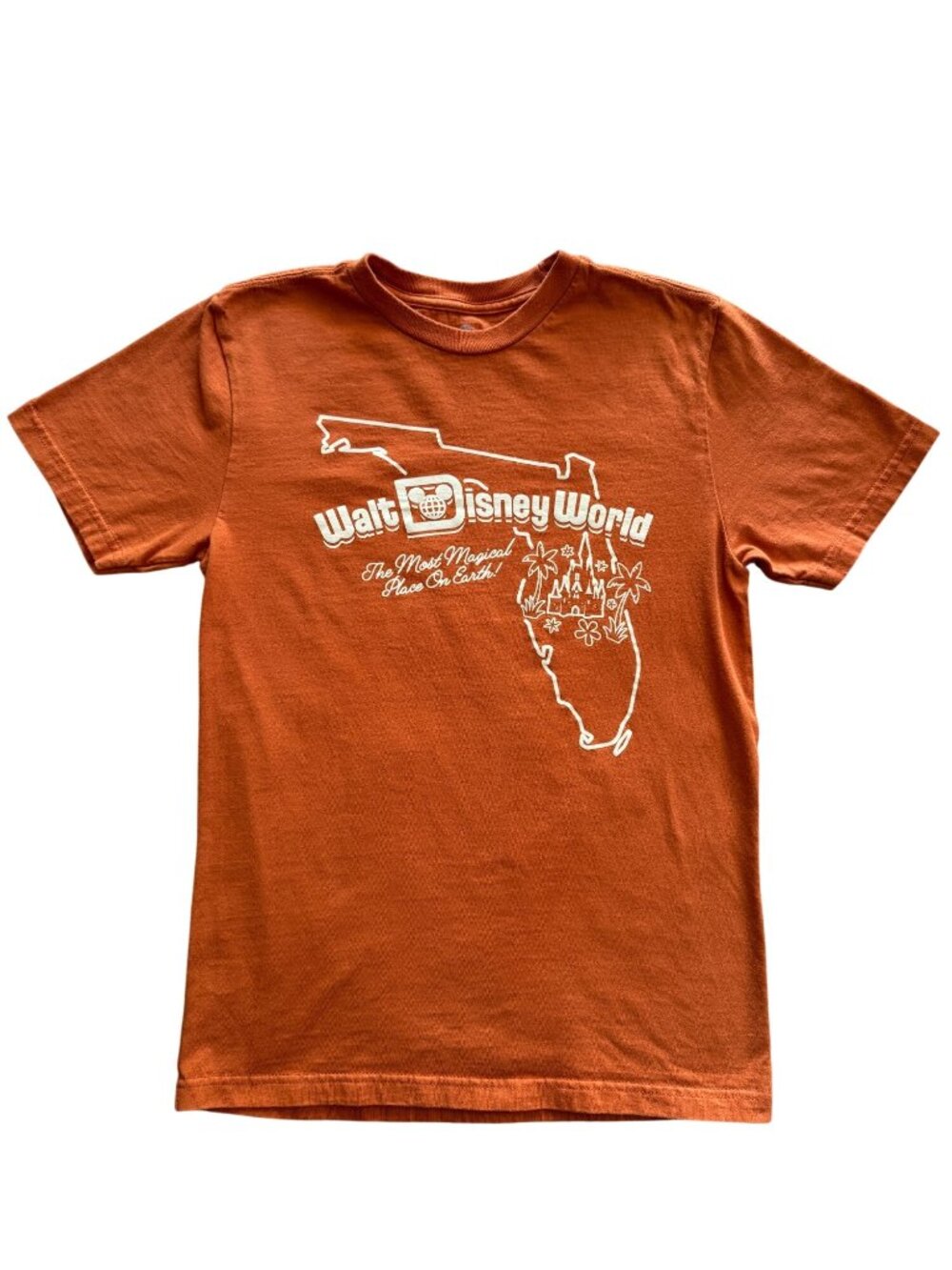 Disney Walt Disney World Florida Graphic T-Shirt Sz XS Orange White 100% Cotton
